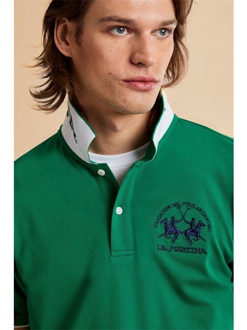 Polo uomo manica corta in piquet stretch con logo Iconic Team - Miguel LA MARTINA | MCP001PK001/03049